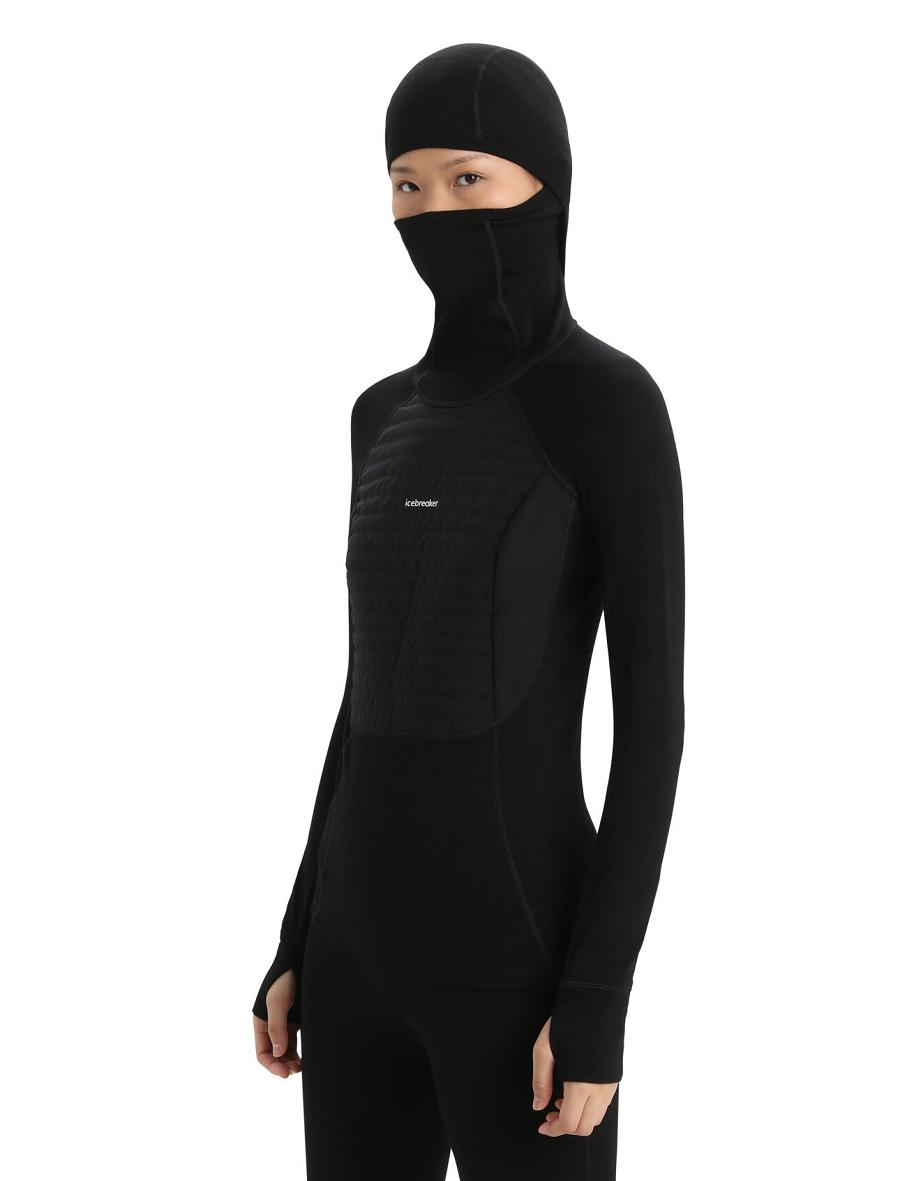 Women's Icebreaker ZoneKnit™ Merino Insulated Long Sleeve Hoodie Base Layers Black | CA 1062ZUTG